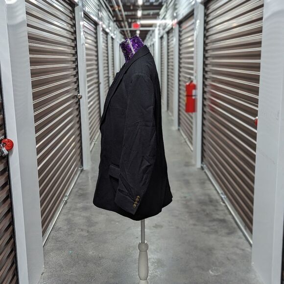 Savile Row Size 42R Macy's Men's Store Black 100% Wool Two Button Blazer - Picture 5 of 11